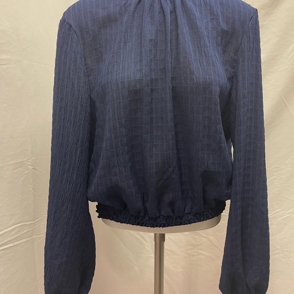 SHEIN Blue Ribbed Long Sleeve Blouse